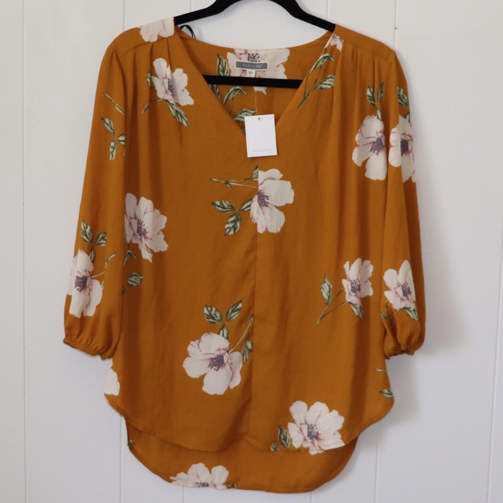 Mustard floral blouse
